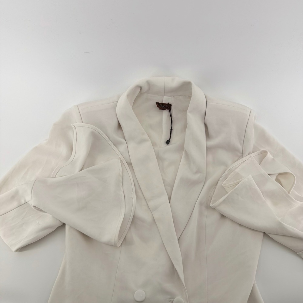 NBD Bell Sleeve Blazer Dress White Shawl Lapel Tailored Mini Size S White